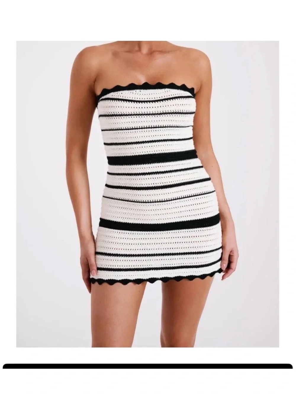 Meshki Black & White Striped Strapless Knit Mini Dress